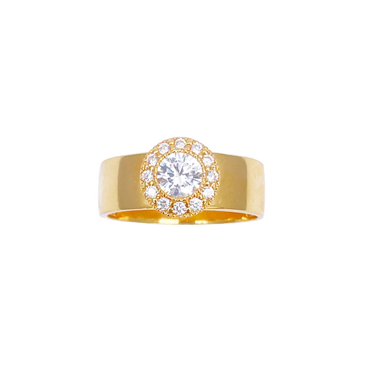 22 kt guld cubic zirconia halo ring, højpoleret, 8,6 mm bred