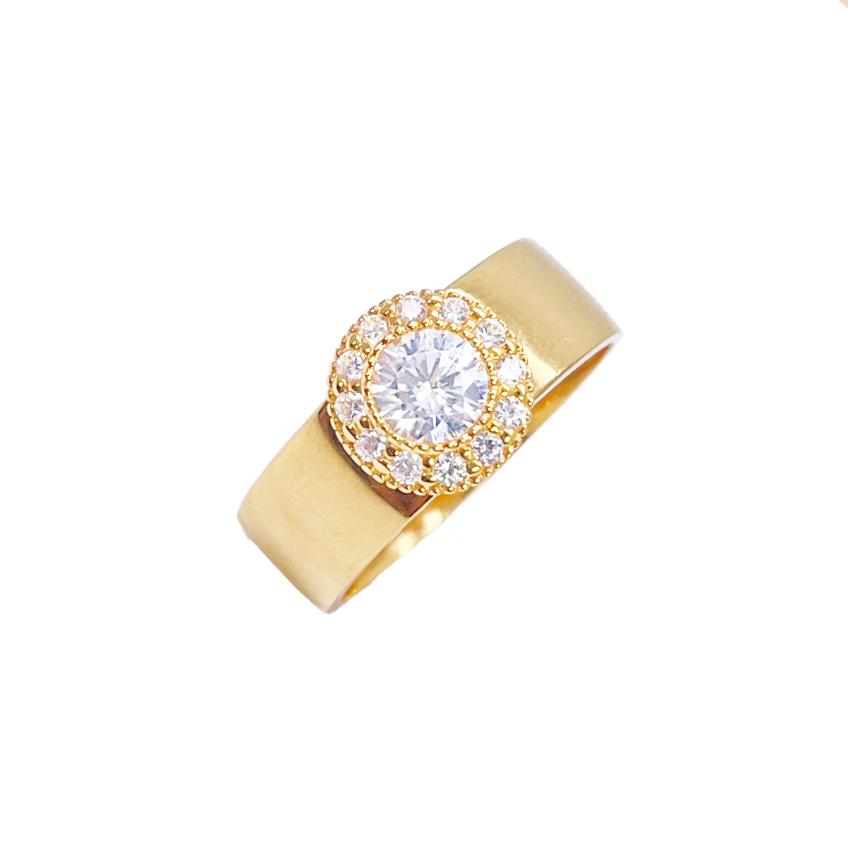 22 kt guld cubic zirconia halo ring, højpoleret, 8,6 mm bred