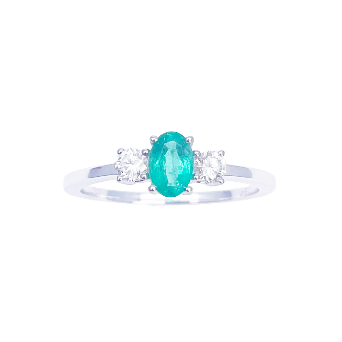 18kt guld smaragd diamant ring naturlig rund & oval slibning tre-sten 0,60ct