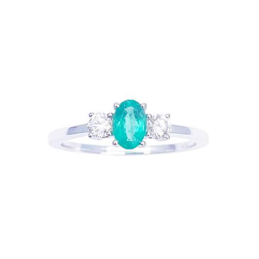 18kt guld smaragd diamant ring naturlig rund & oval slibning tre-sten 0,60ct