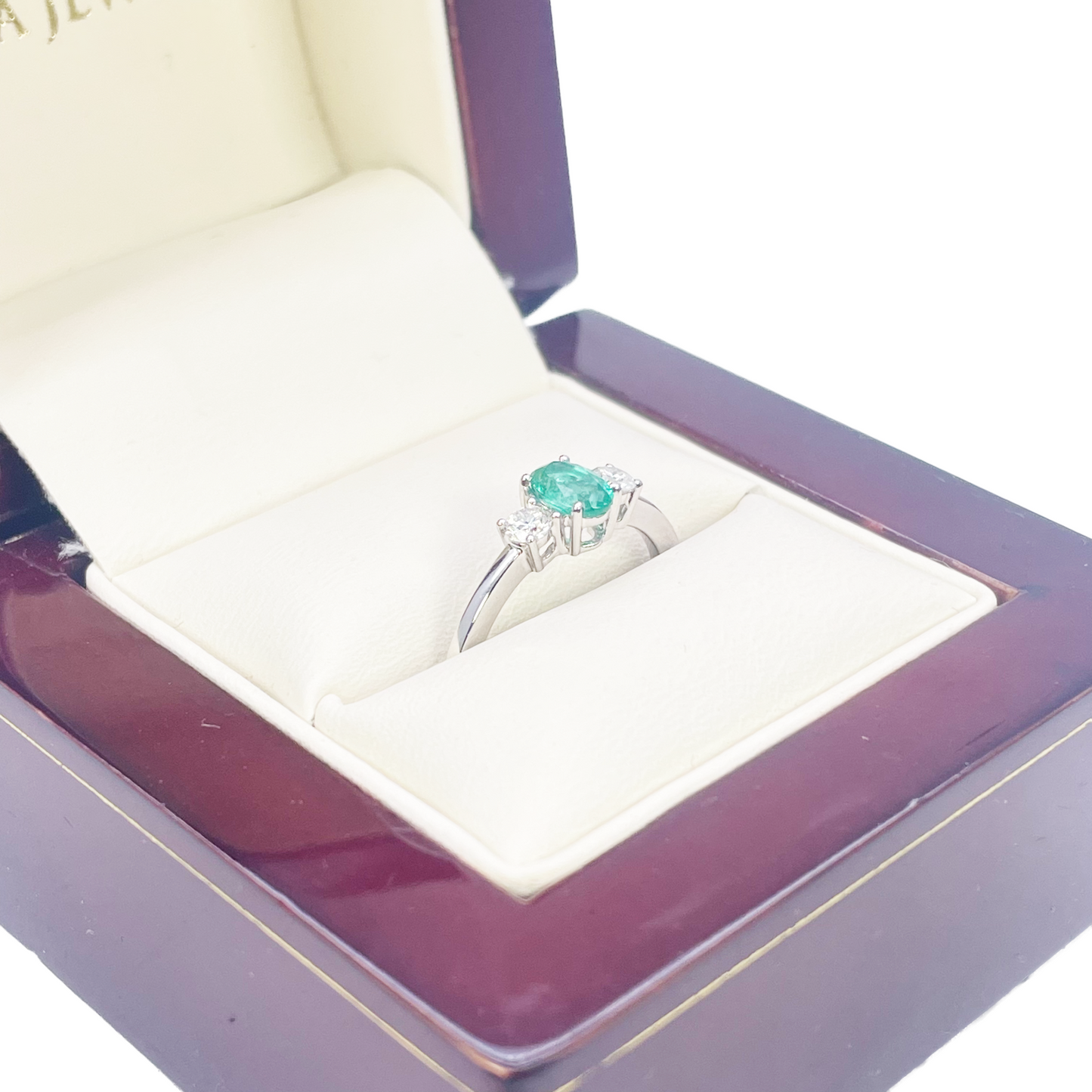 18kt guld smaragd diamant ring naturlig rund & oval slibning tre-sten 0,60ct