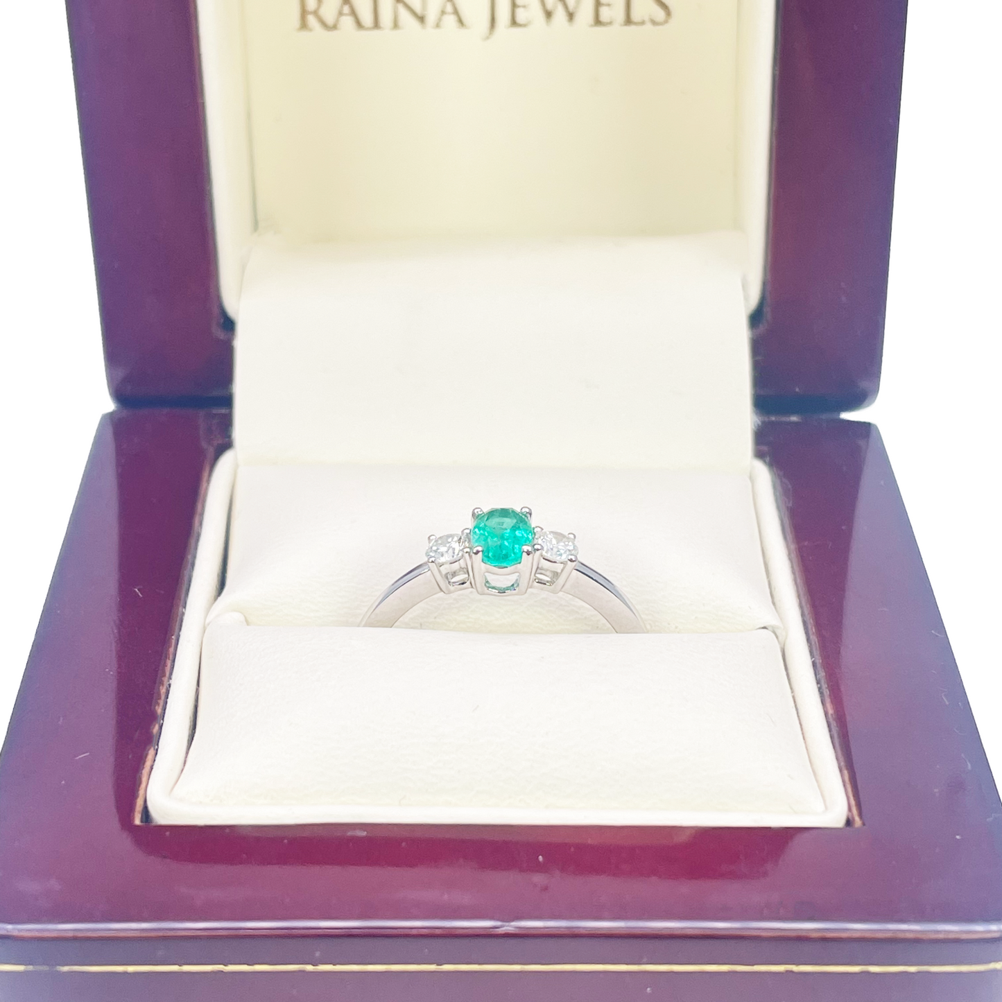18kt guld smaragd diamant ring naturlig rund & oval slibning tre-sten 0,60ct