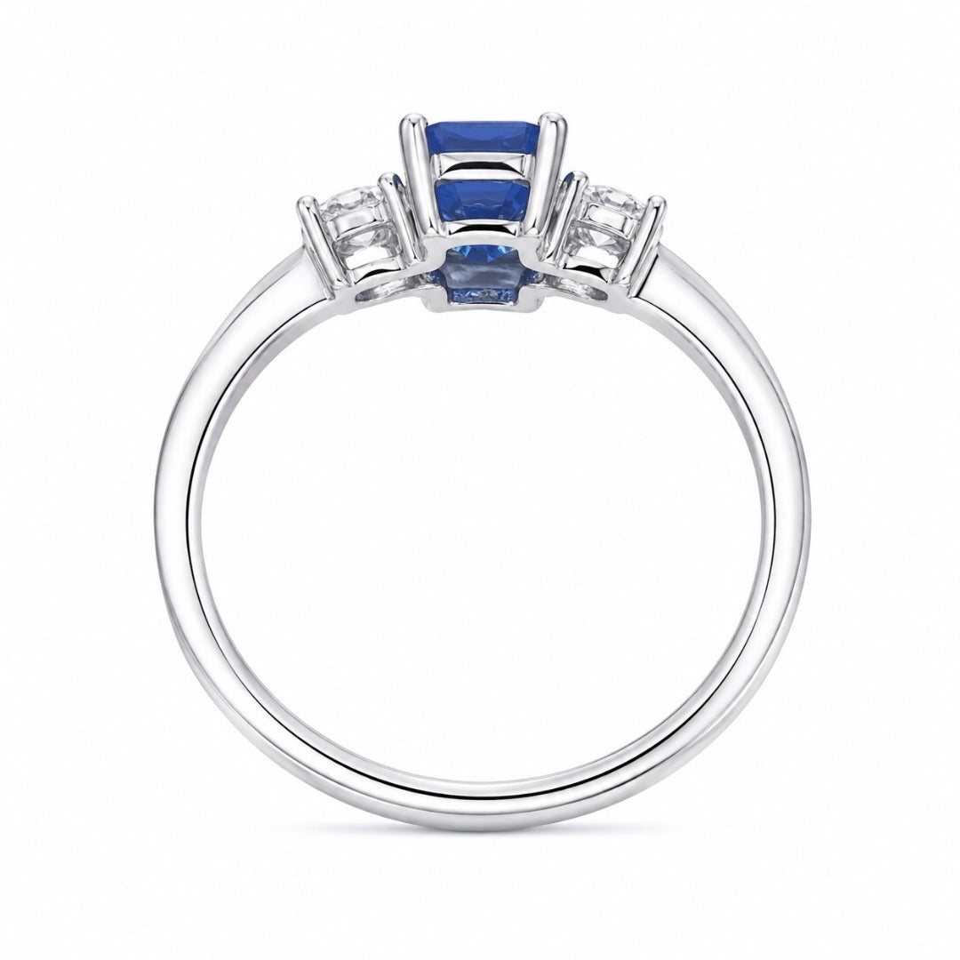 18kt guld safir diamant ring naturlig rund & smaragd slibning tre-sten 1,47ct