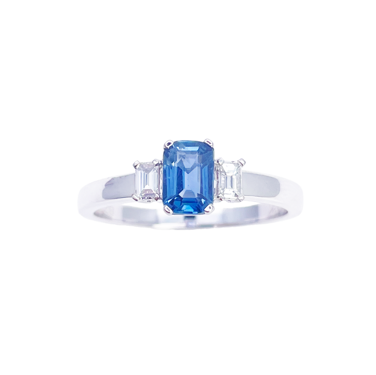 18kt guld safir diamant ring naturlig baguette & smaragd slibning 0,86ct