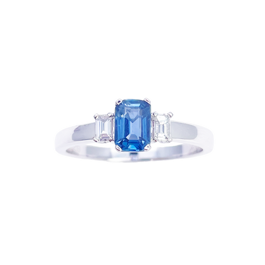 18kt guld safir diamant ring naturlig baguette & smaragd slibning 0,86ct