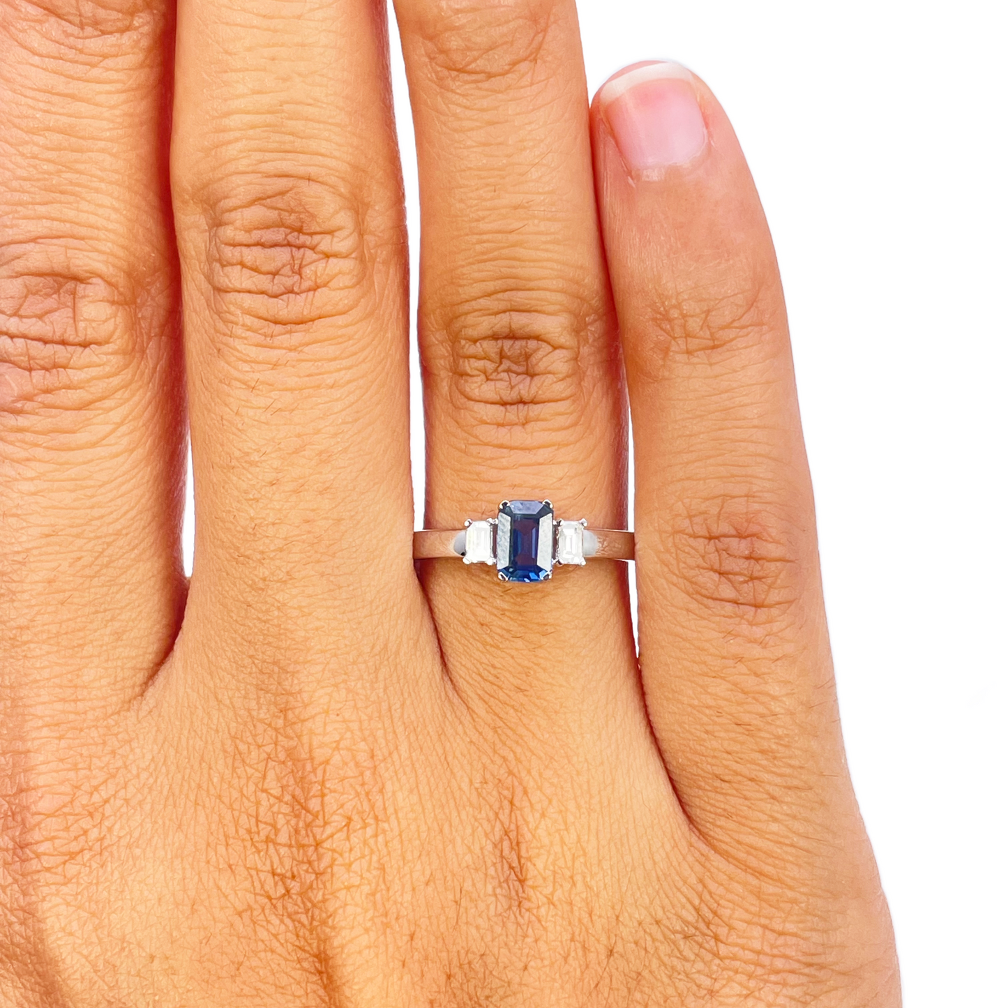 18kt guld safir diamant ring naturlig baguette & smaragd slibning 0,86ct