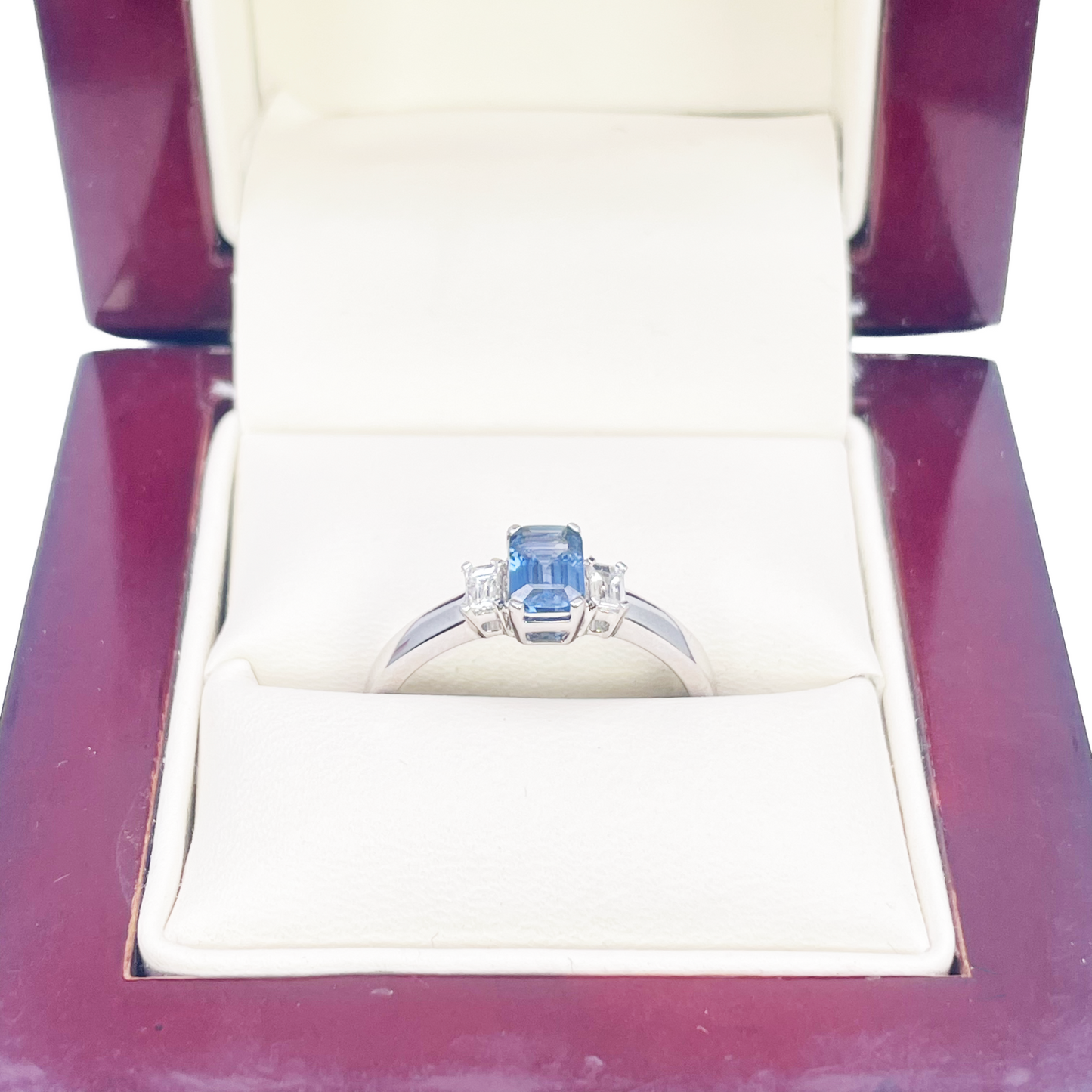 18kt guld safir diamant ring naturlig baguette & smaragd slibning 0,86ct