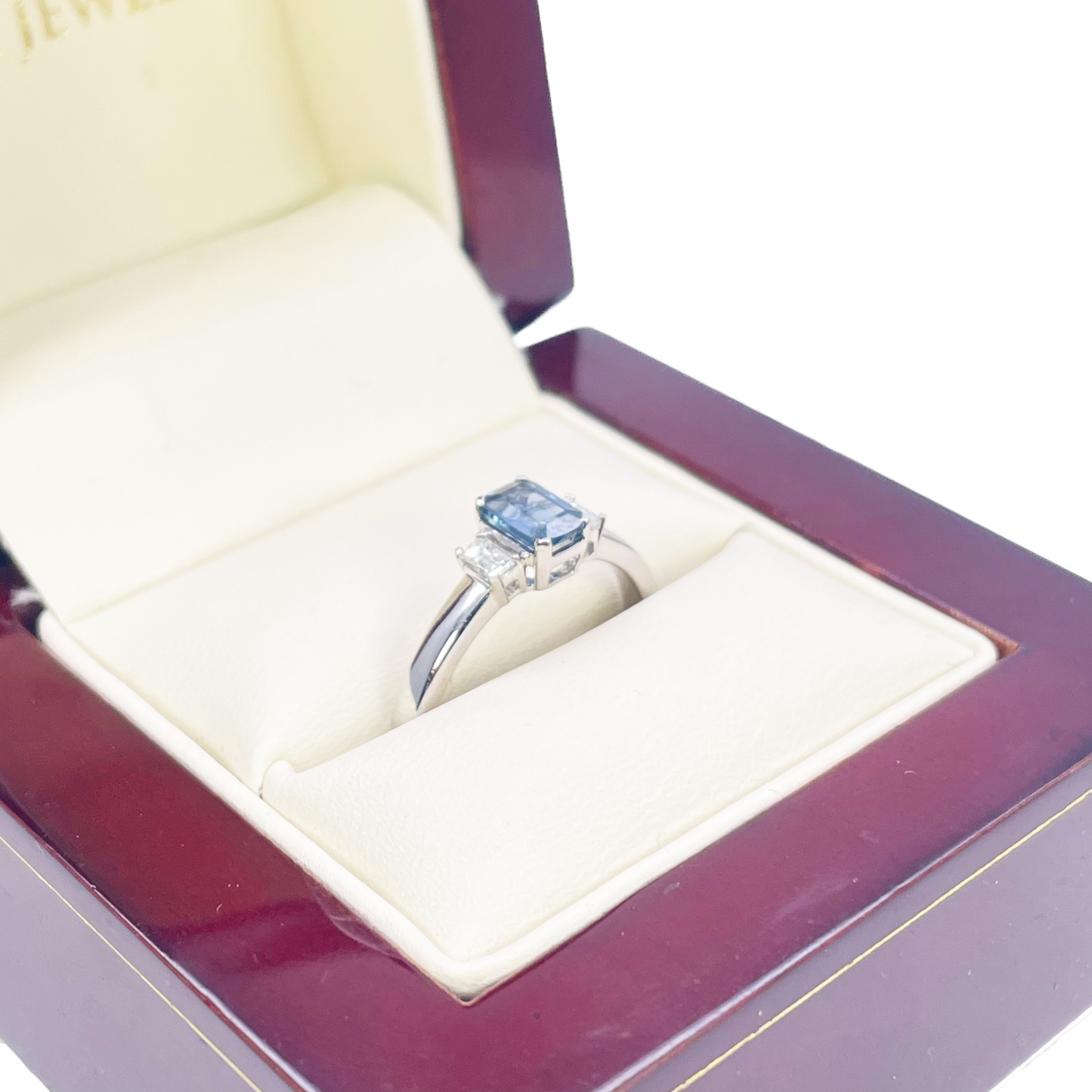 18kt guld safir diamant ring naturlig baguette & smaragd slibning 0,86ct