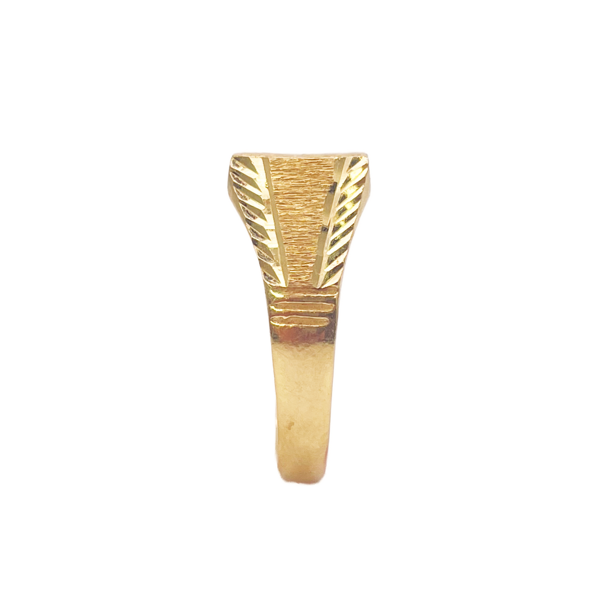 22kt guld firkantet signetring tekstureret & højpoleret diamant slebet ring 8,4mm bredde