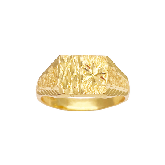 22kt guld firkantet signetring tekstureret & højpoleret diamant slebet ring 8,4mm bredde