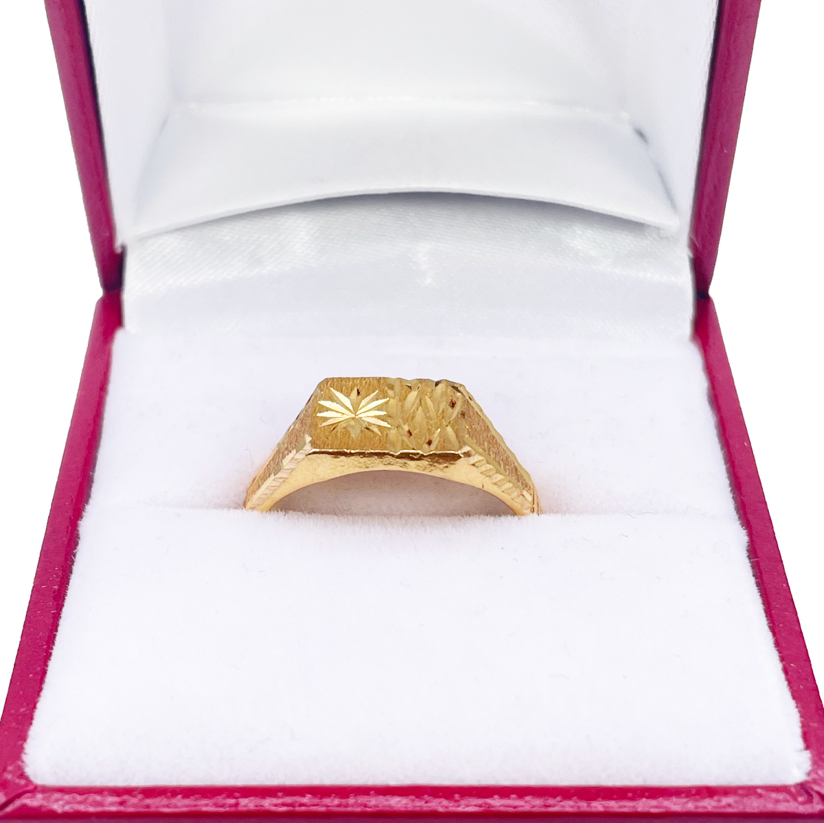 22kt guld firkantet signetring tekstureret & højpoleret diamant slebet ring 8,4mm bredde