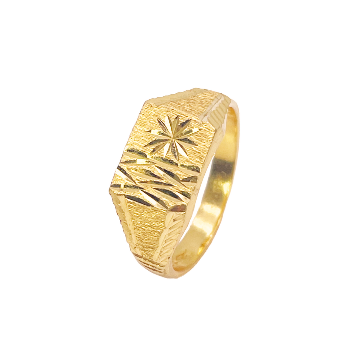 22kt guld firkantet signetring tekstureret & højpoleret diamant slebet ring 8,4mm bredde