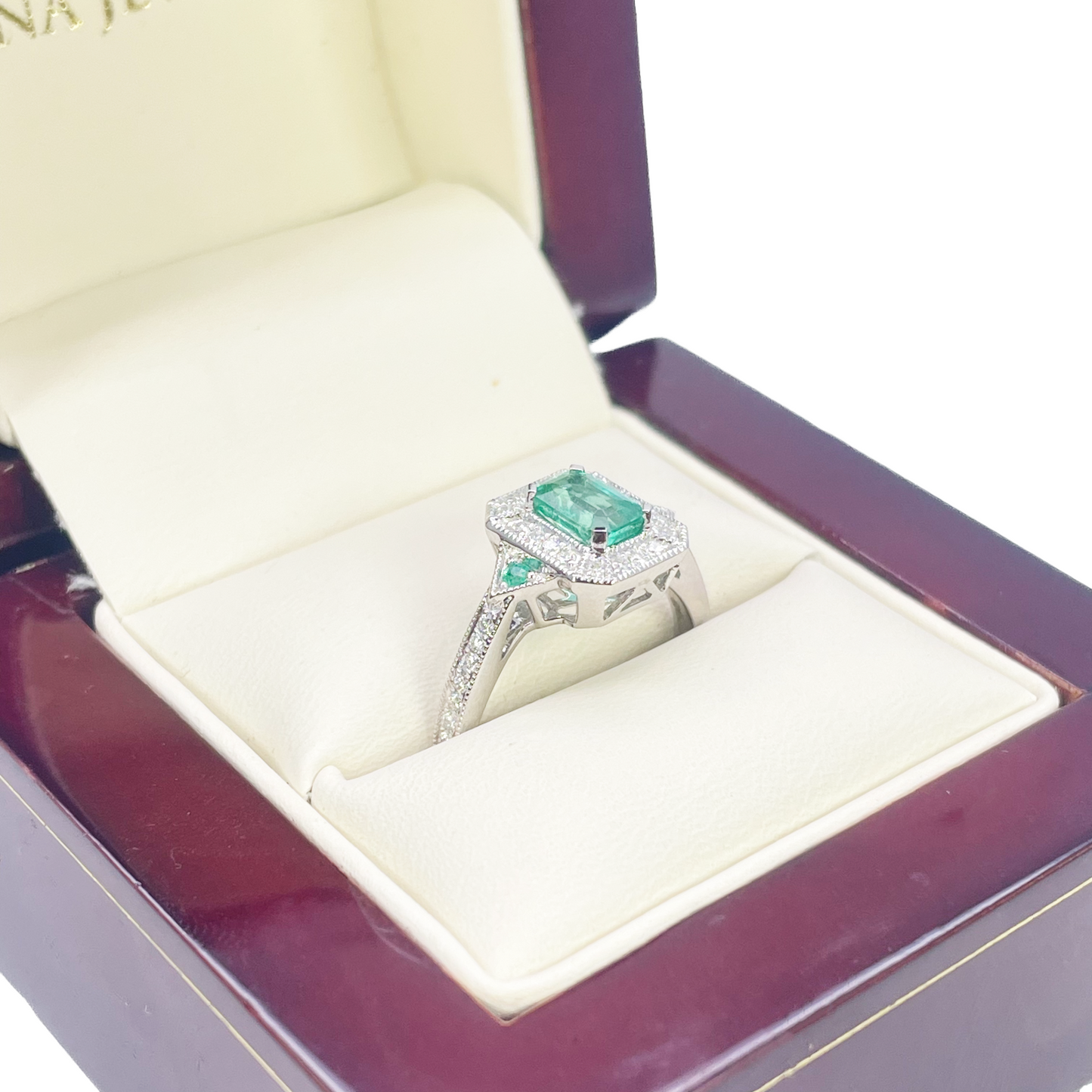 18kt guld naturlig smaragd diamant ring rund & smaragd slibning 0,80ct