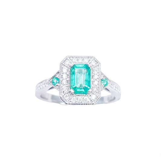 18kt guld naturlig smaragd diamant ring rund & smaragd slibning 0,80ct