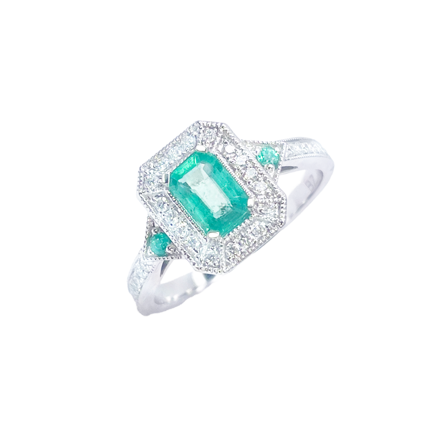 18kt guld naturlig smaragd diamant ring rund & smaragd slibning 0,80ct