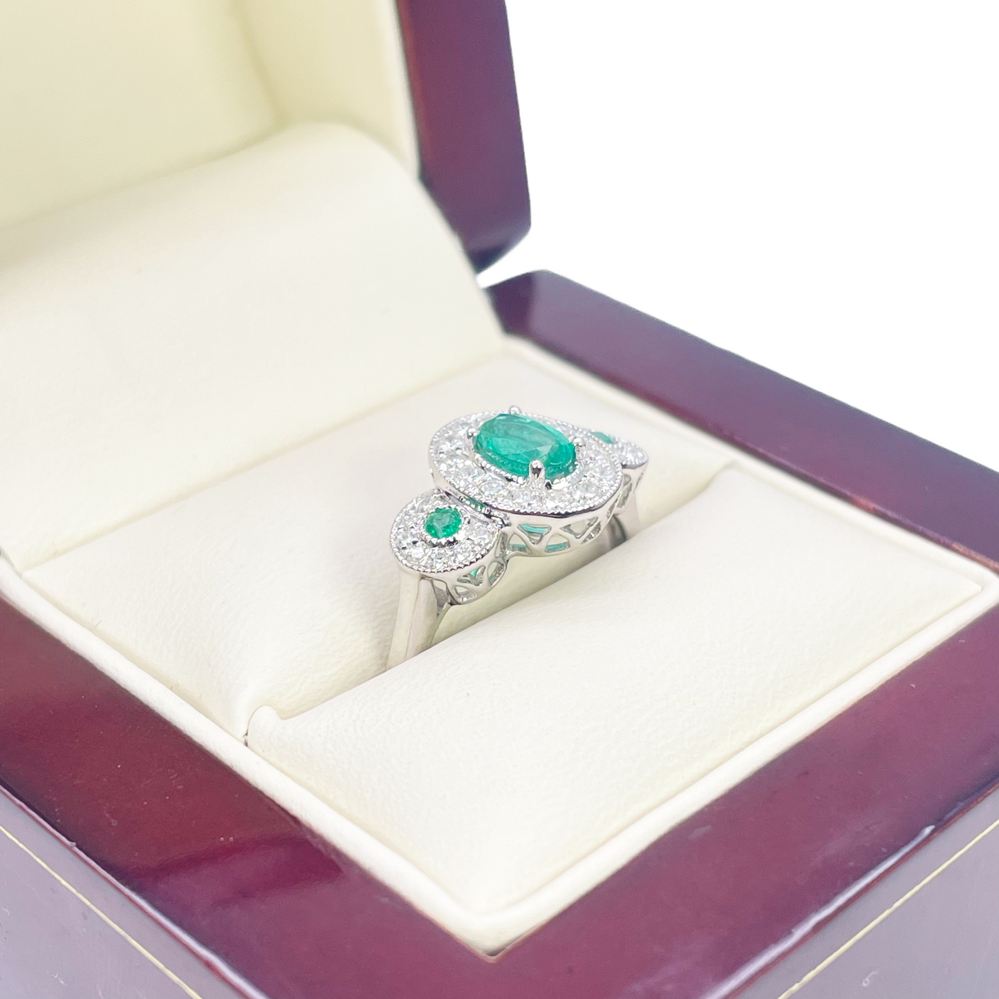 18kt guld naturlig smaragd diamant ring rund & oval slibning 0,80ct