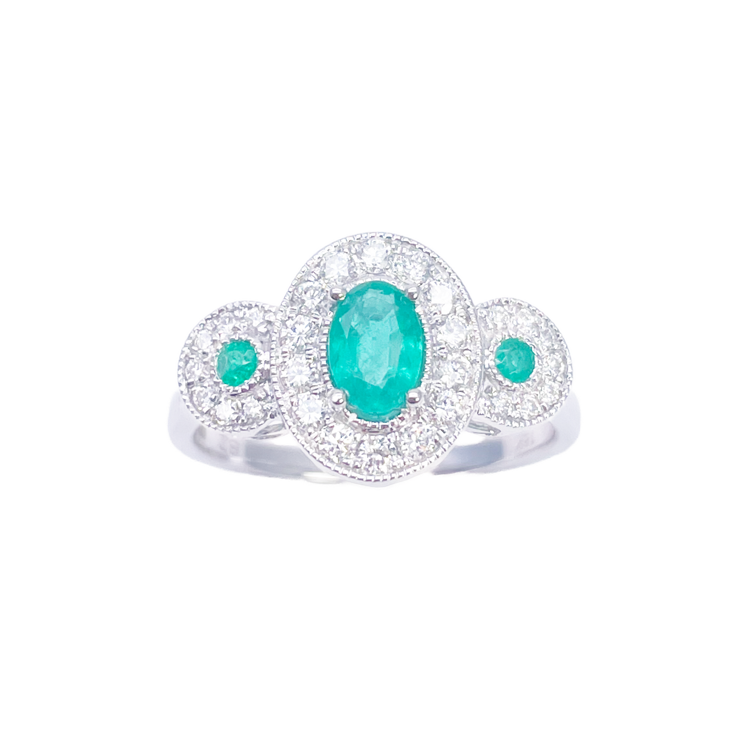 18kt guld naturlig smaragd diamant ring rund & oval slibning 0,80ct