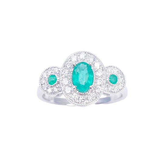 18kt guld naturlig smaragd diamant ring rund & oval slibning 0,80ct