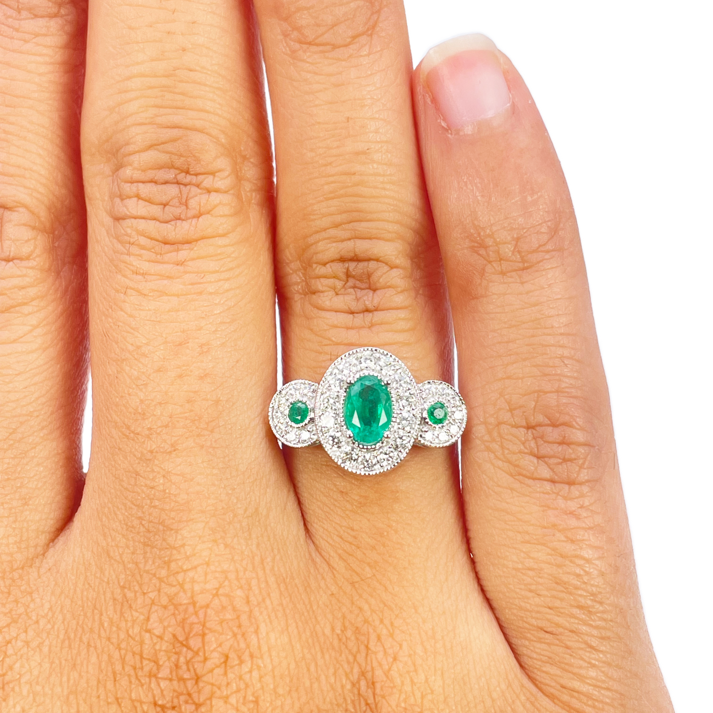 18kt guld naturlig smaragd diamant ring rund & oval slibning 0,80ct