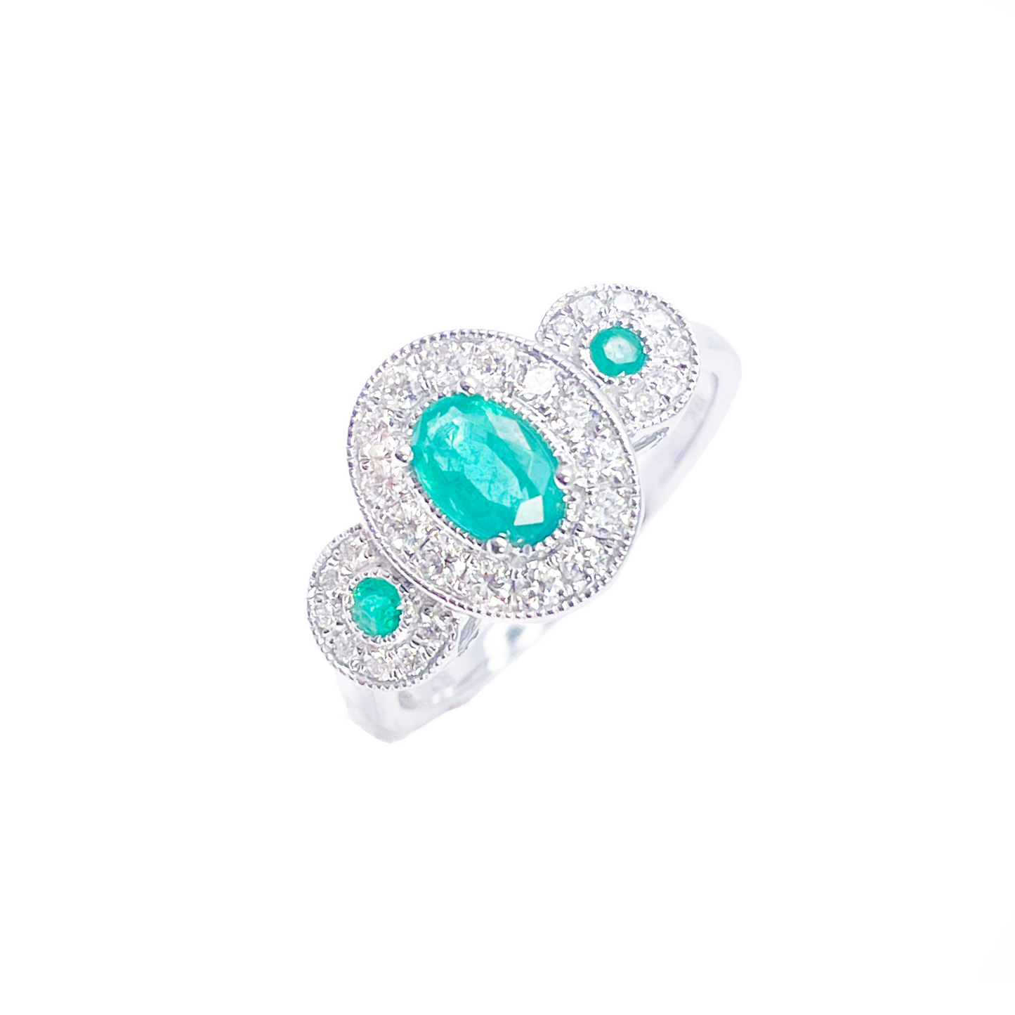 18kt guld naturlig smaragd diamant ring rund & oval slibning 0,80ct