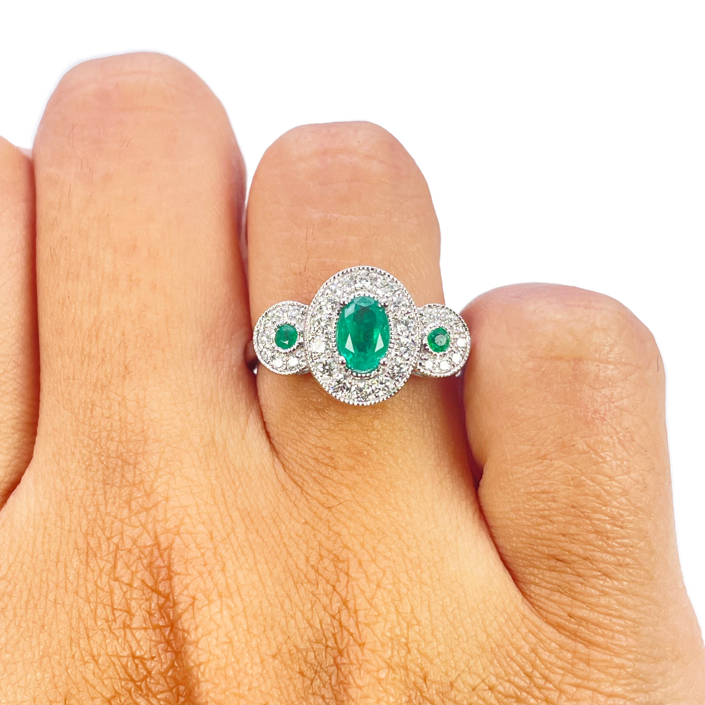 18kt guld naturlig smaragd diamant ring rund & oval slibning 0,80ct