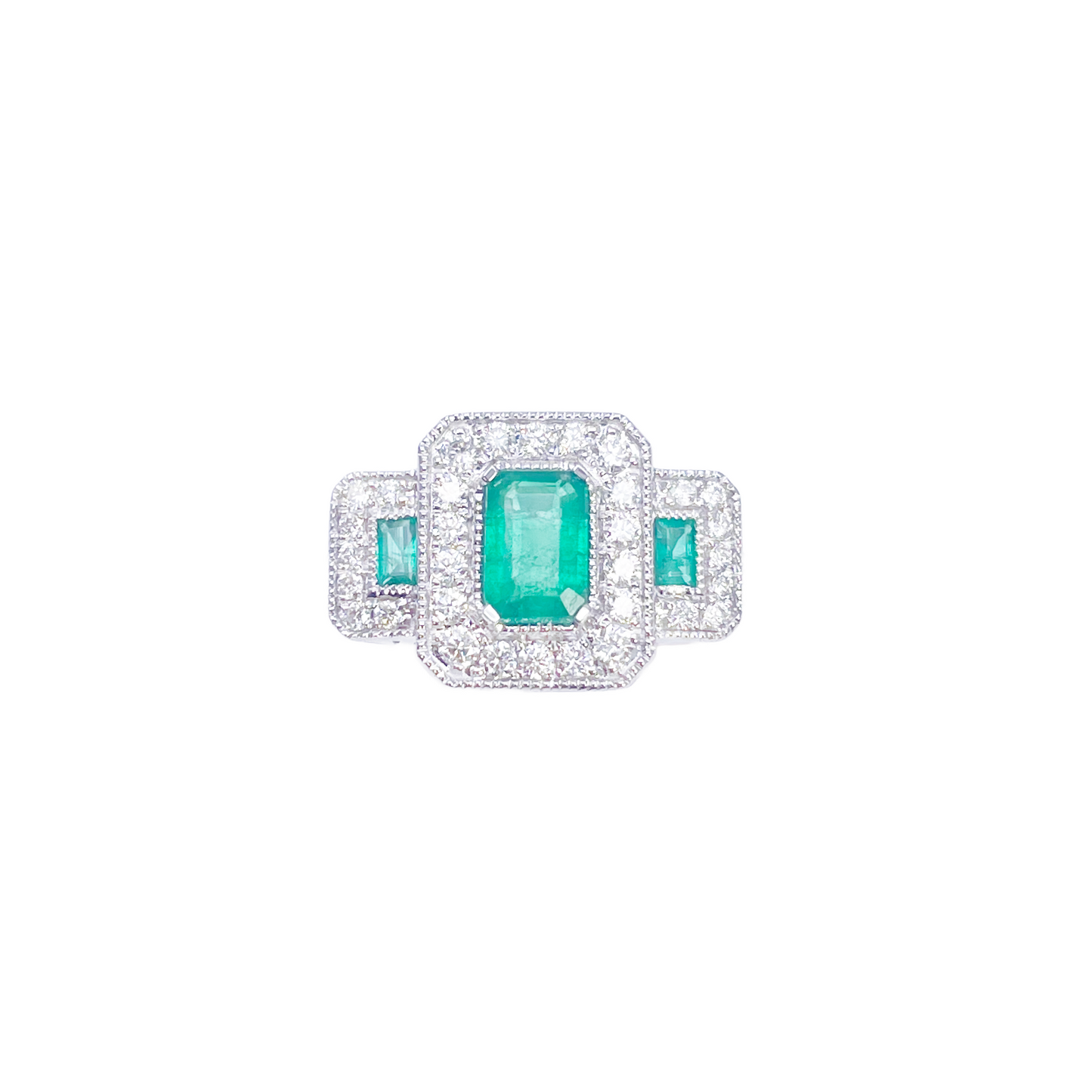 18kt guld naturlig smaragd diamant halo ring rund & smaragd slibning 0,95ct