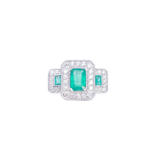 18kt guld naturlig smaragd diamant halo ring rund & smaragd slibning 0,95ct