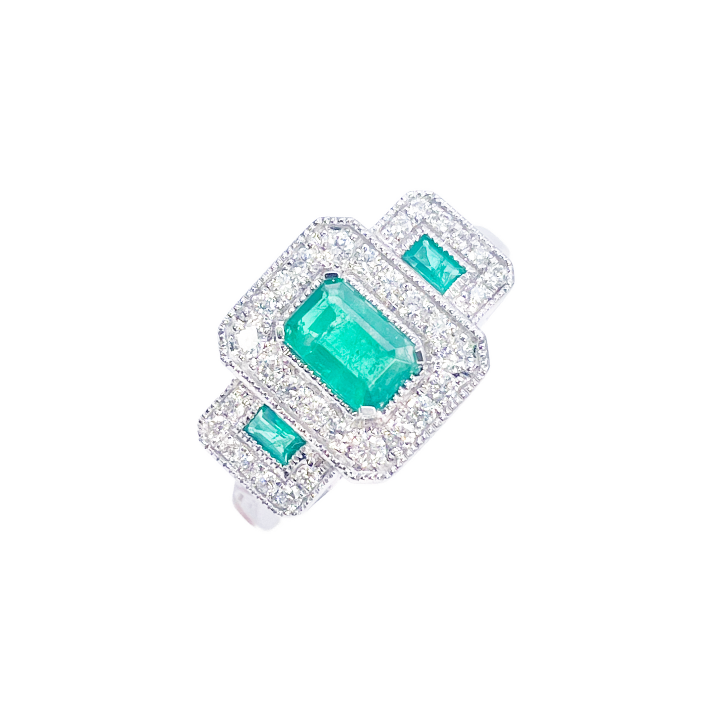 18kt guld naturlig smaragd diamant halo ring rund & smaragd slibning 0,95ct