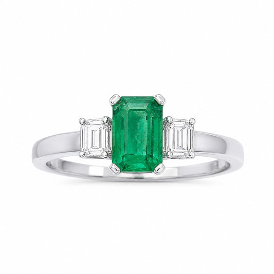 18kt guld smaragd diamant ring naturlig baguette & smaragd slibning 0,75ct