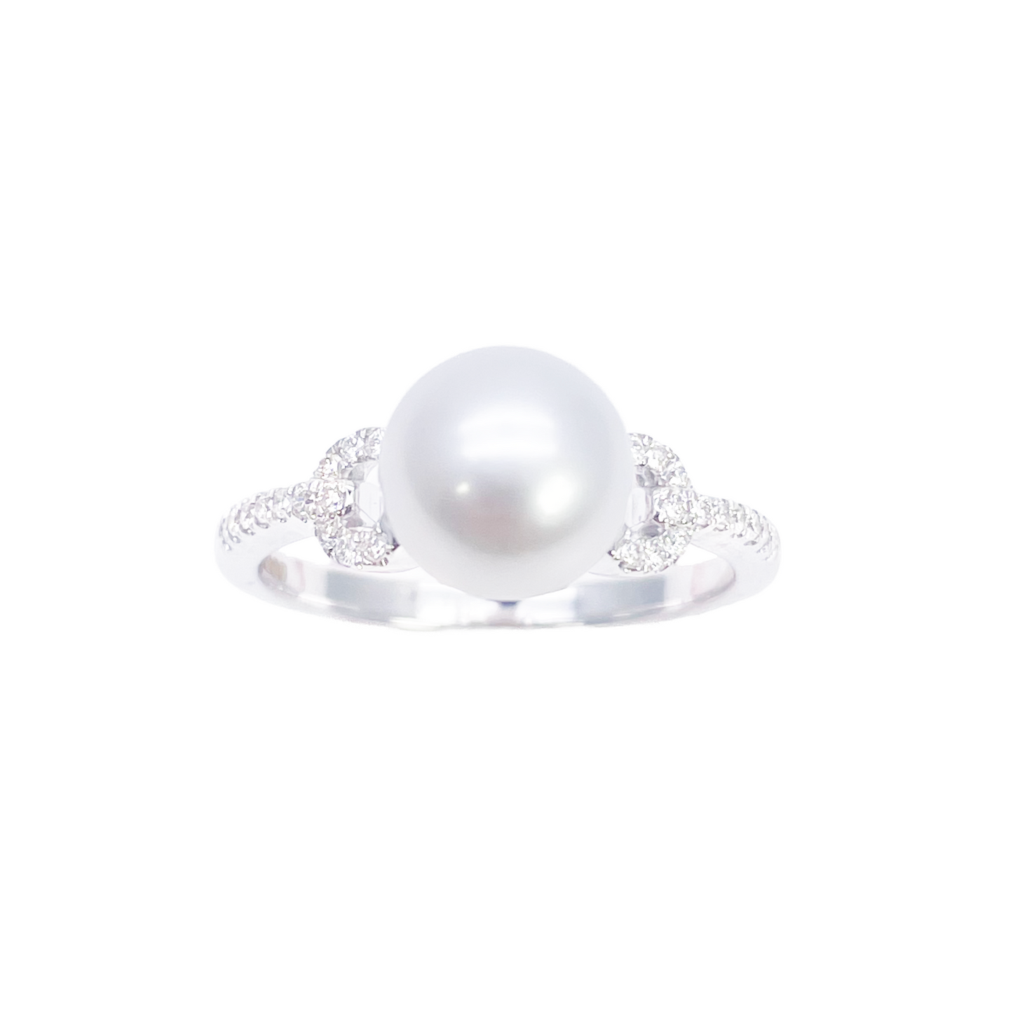18kt guld ferskvandsperle diamant ring naturlig rund 0,10ct