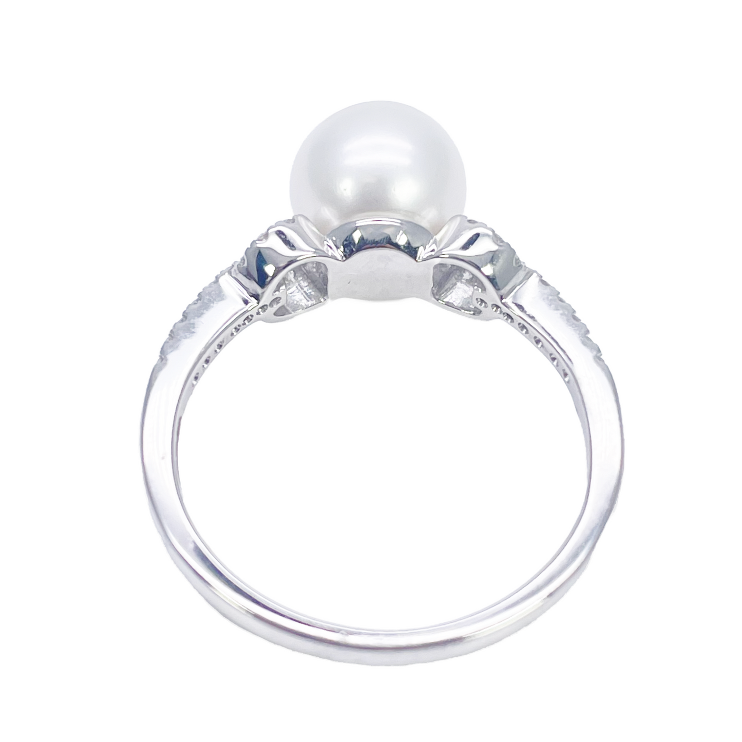 18kt guld ferskvandsperle diamant ring naturlig rund 0,10ct