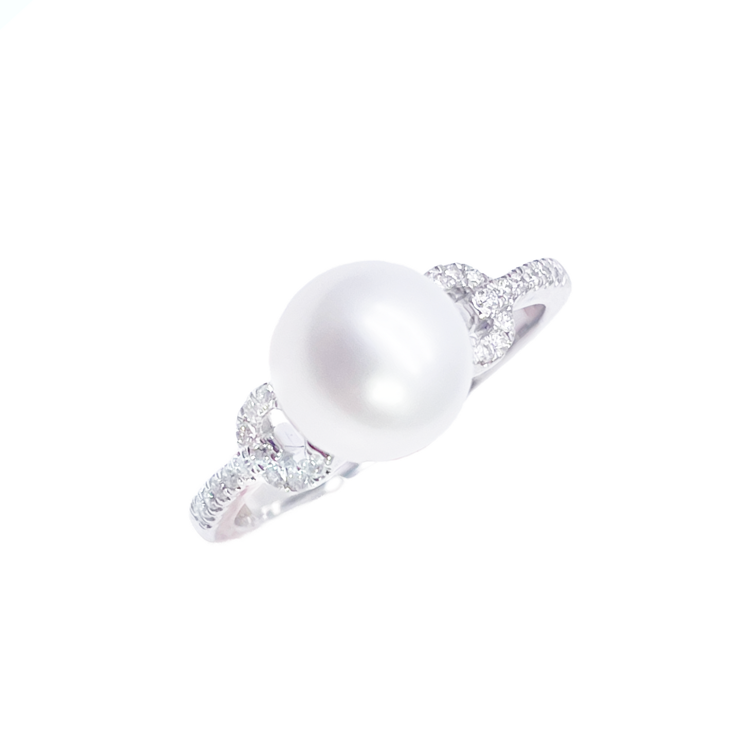 18kt guld ferskvandsperle diamant ring naturlig rund 0,10ct
