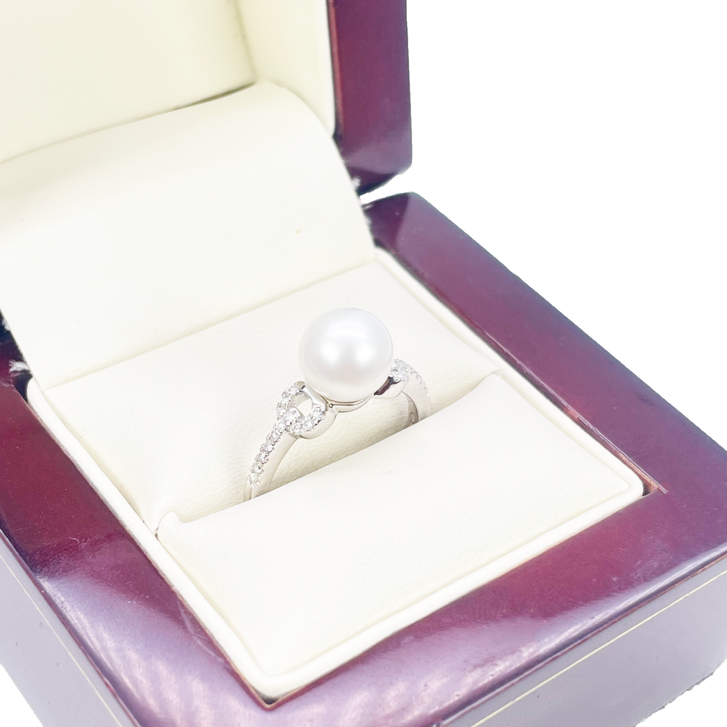 18kt guld ferskvandsperle diamant ring naturlig rund 0,10ct