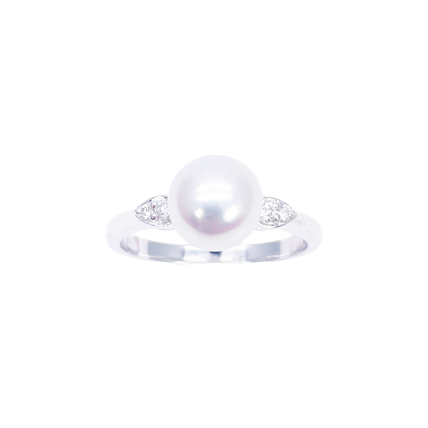 18kt guld ferskvandsperle diamant ring naturlig rund 0,07ct