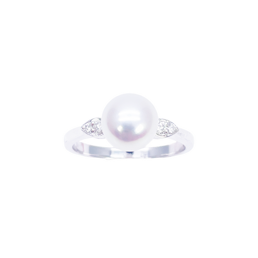 18kt guld ferskvandsperle diamant ring naturlig rund 0,07ct
