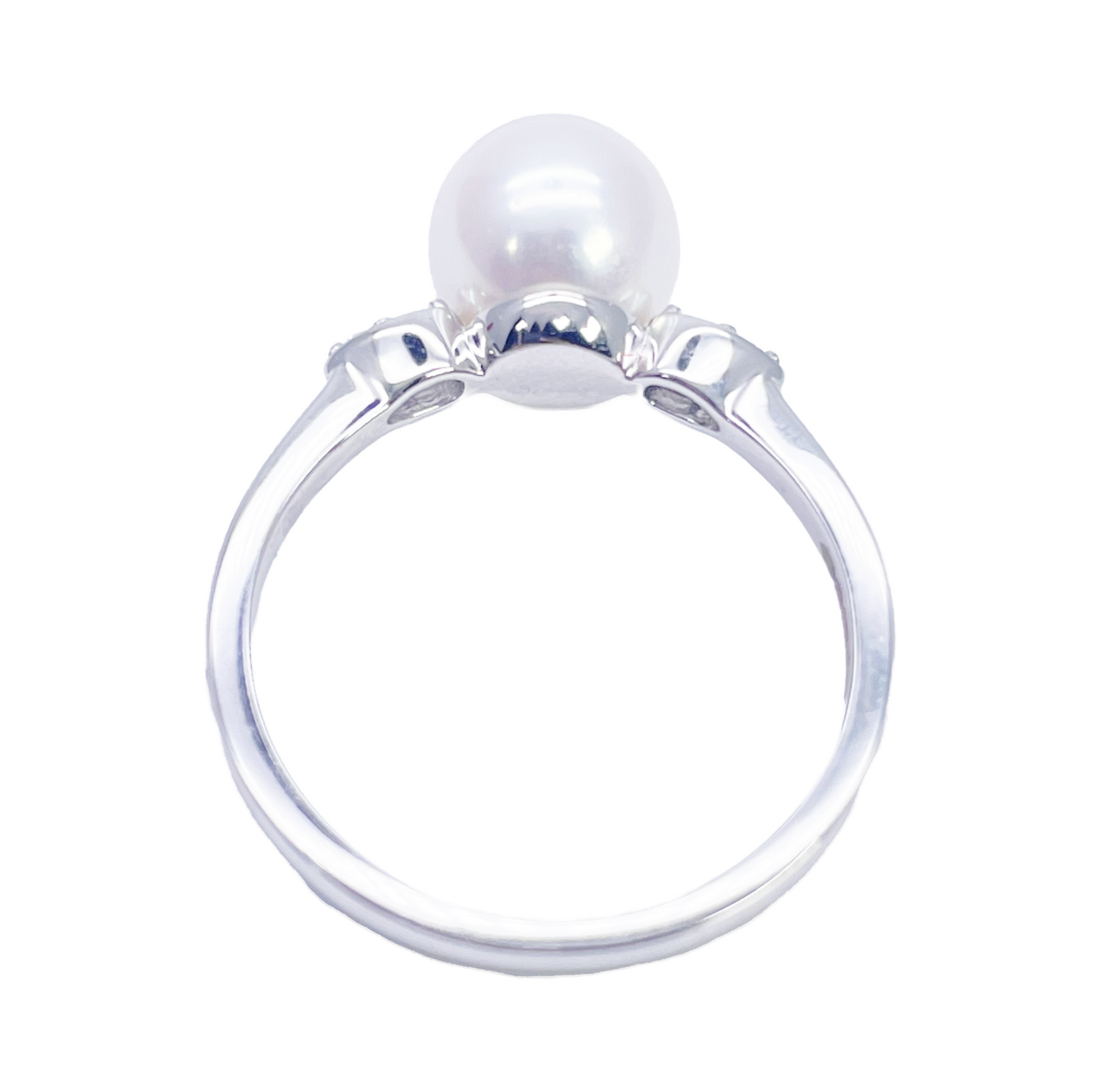 18kt guld ferskvandsperle diamant ring naturlig rund 0,07ct