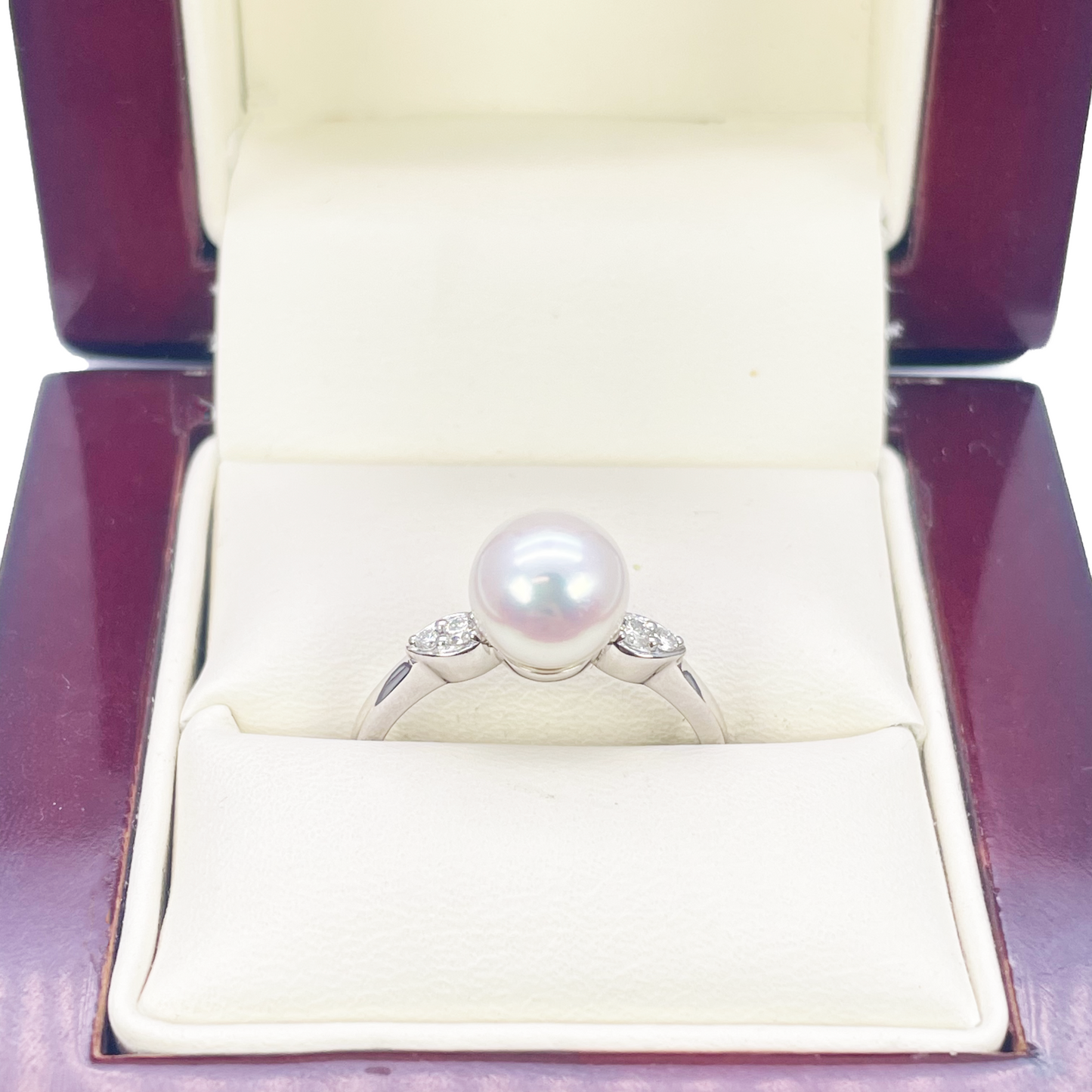 18kt guld ferskvandsperle diamant ring naturlig rund 0,07ct