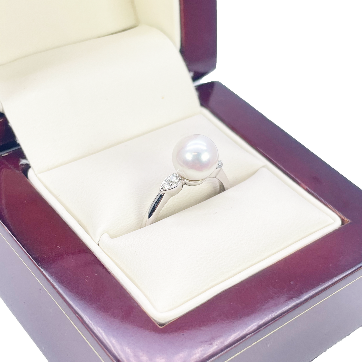 18kt guld ferskvandsperle diamant ring naturlig rund 0,07ct