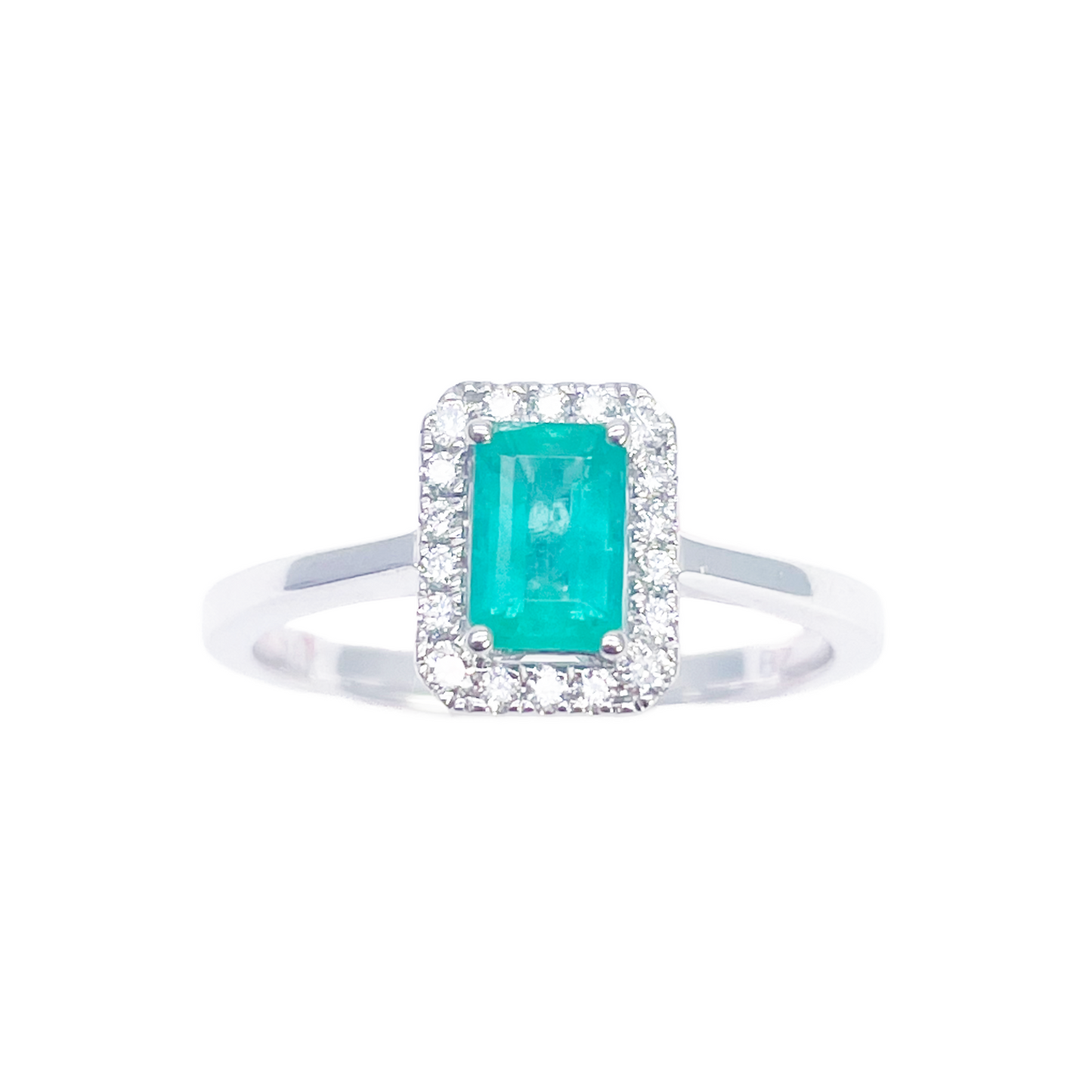 18kt guld naturlig smaragd diamant halo ring rund & smaragd slibning 0,70ct