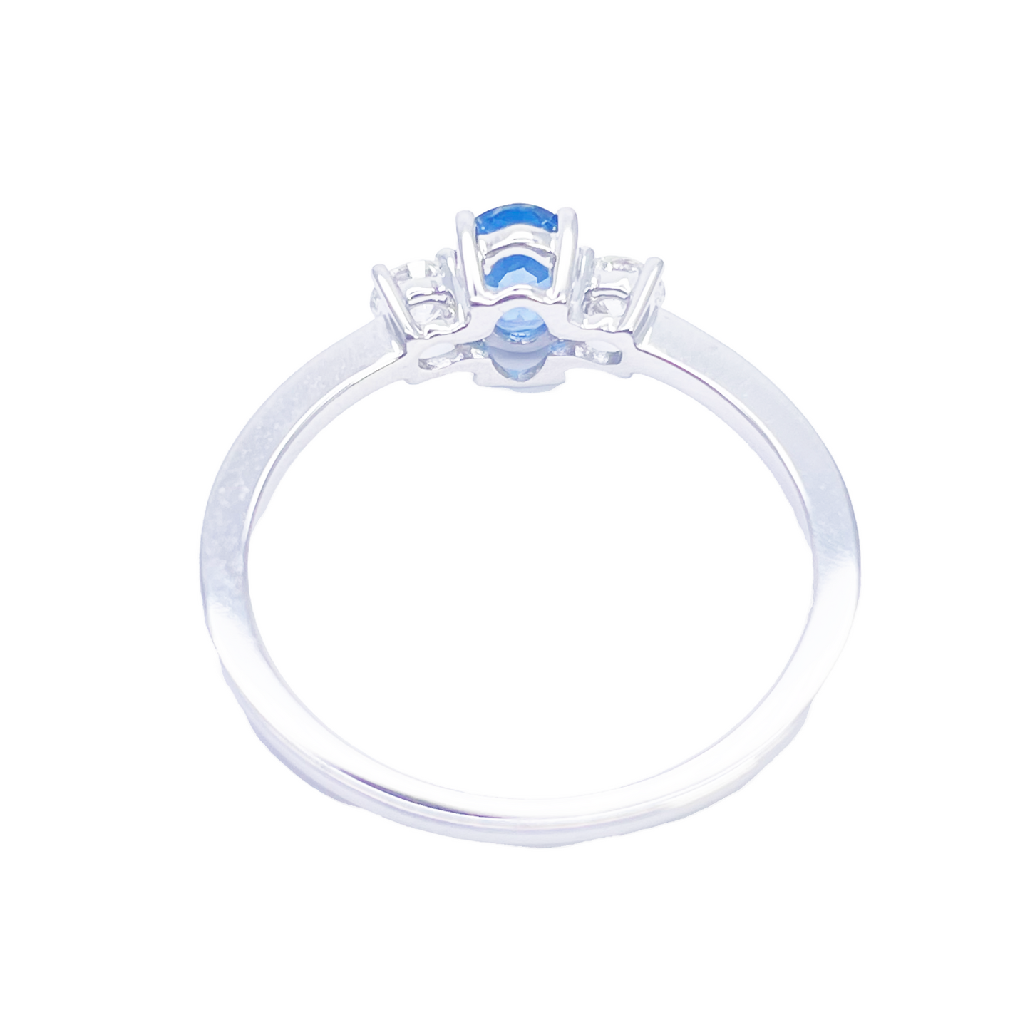 18kt guld naturlig safir diamant tre-sten ring rund & oval slibning 0,65ct