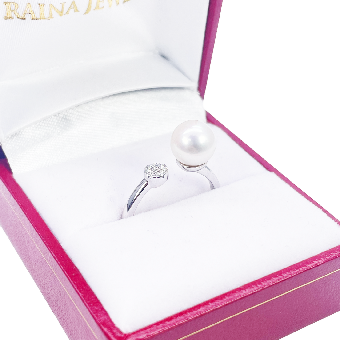 18kt guld ferskvandsperle diamant ring naturlig rund 0,05ct
