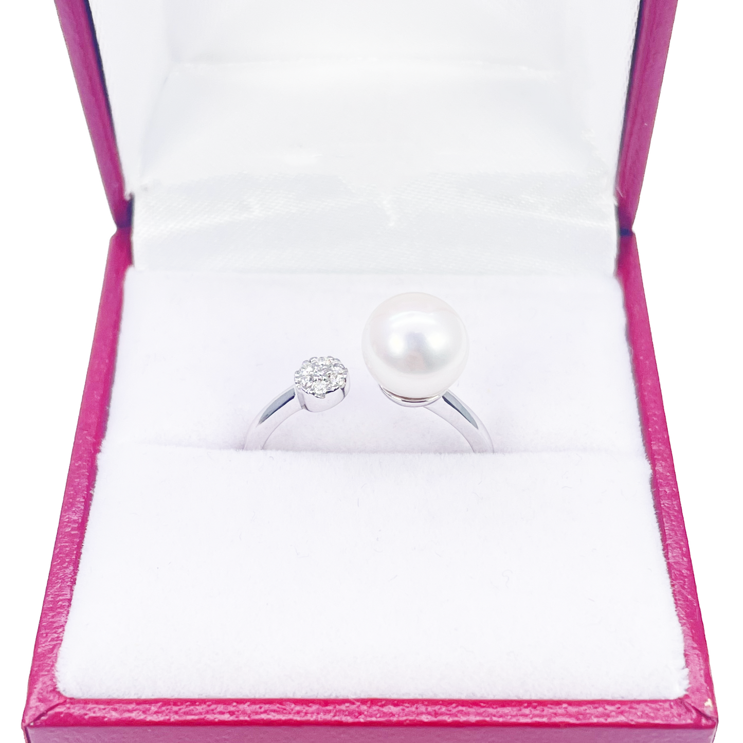 18kt guld ferskvandsperle diamant ring naturlig rund 0,05ct