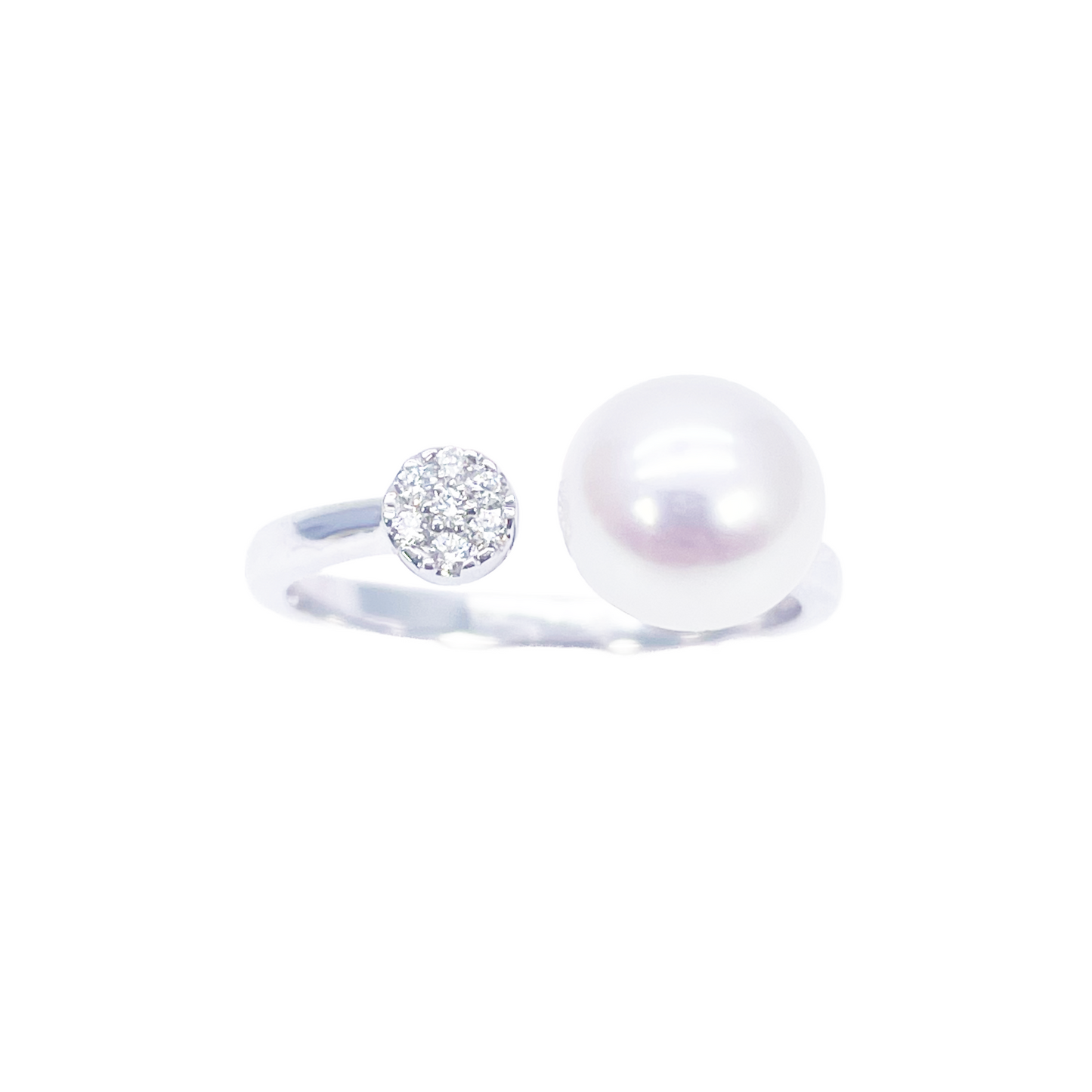 18kt guld ferskvandsperle diamant ring naturlig rund 0,05ct