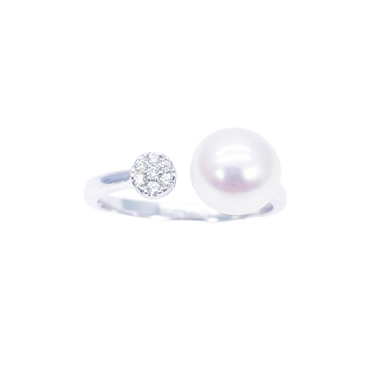 18kt guld ferskvandsperle diamant ring naturlig rund 0,05ct