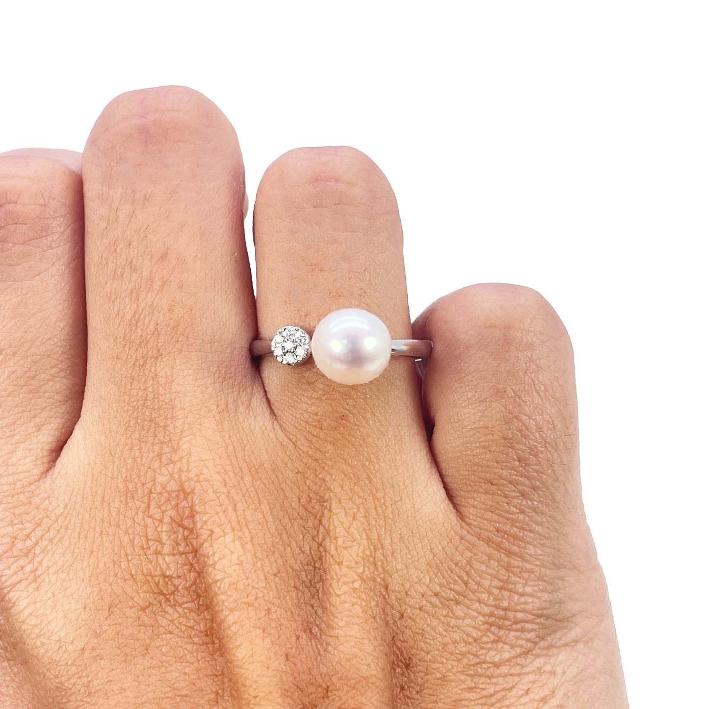 18kt guld ferskvandsperle diamant ring naturlig rund 0,05ct