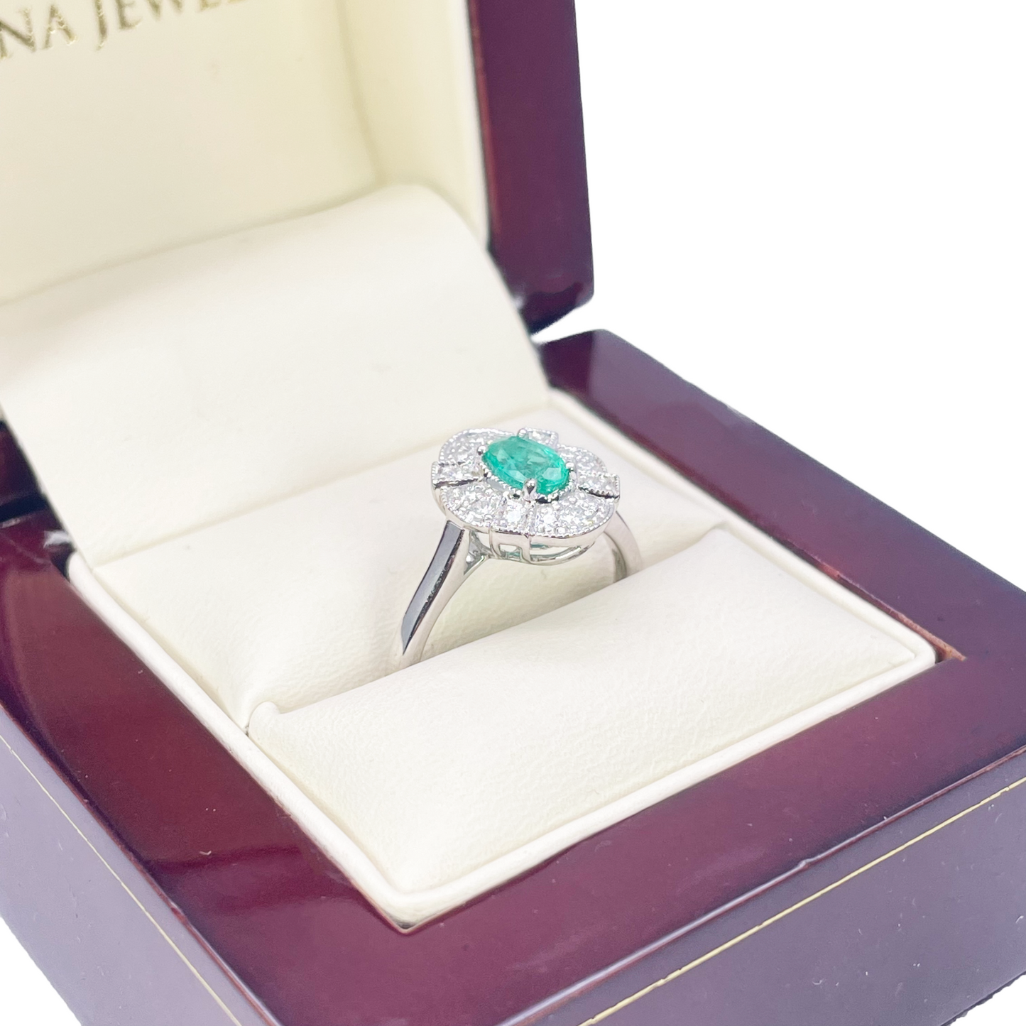 18kt guld naturlig smaragd diamant halo ring rund & oval slibning 0,65ct