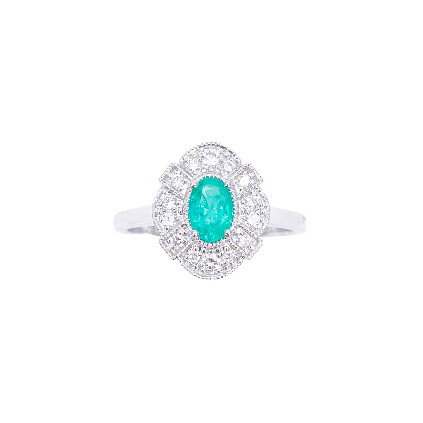 18kt guld naturlig smaragd diamant halo ring rund & oval slibning 0,65ct