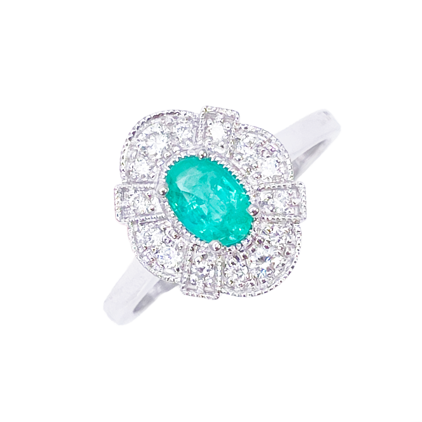 18kt guld naturlig smaragd diamant halo ring rund & oval slibning 0,65ct