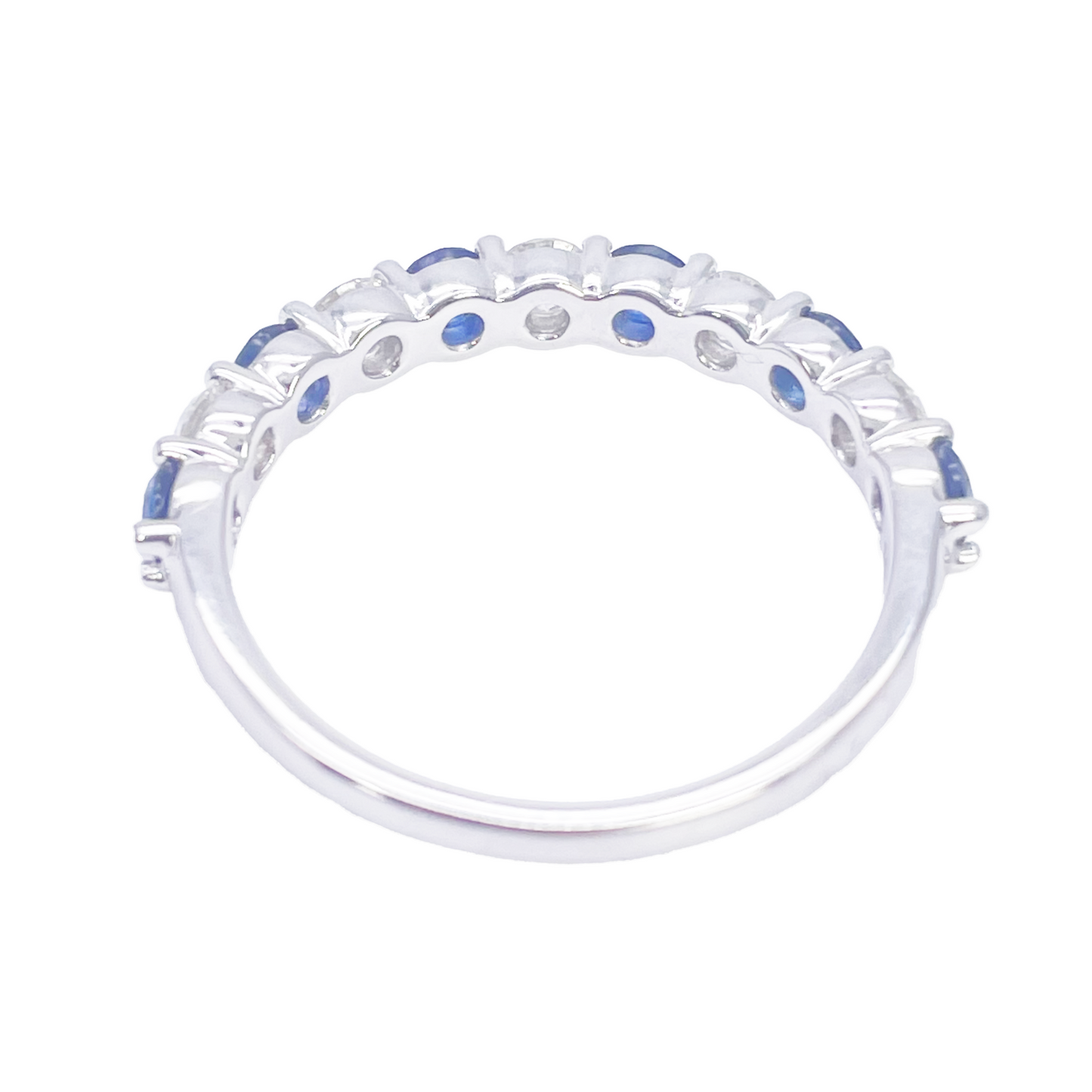 18kt guld naturlig rund diamant og safir halv evigheds ring stabelbar 1,20 ct