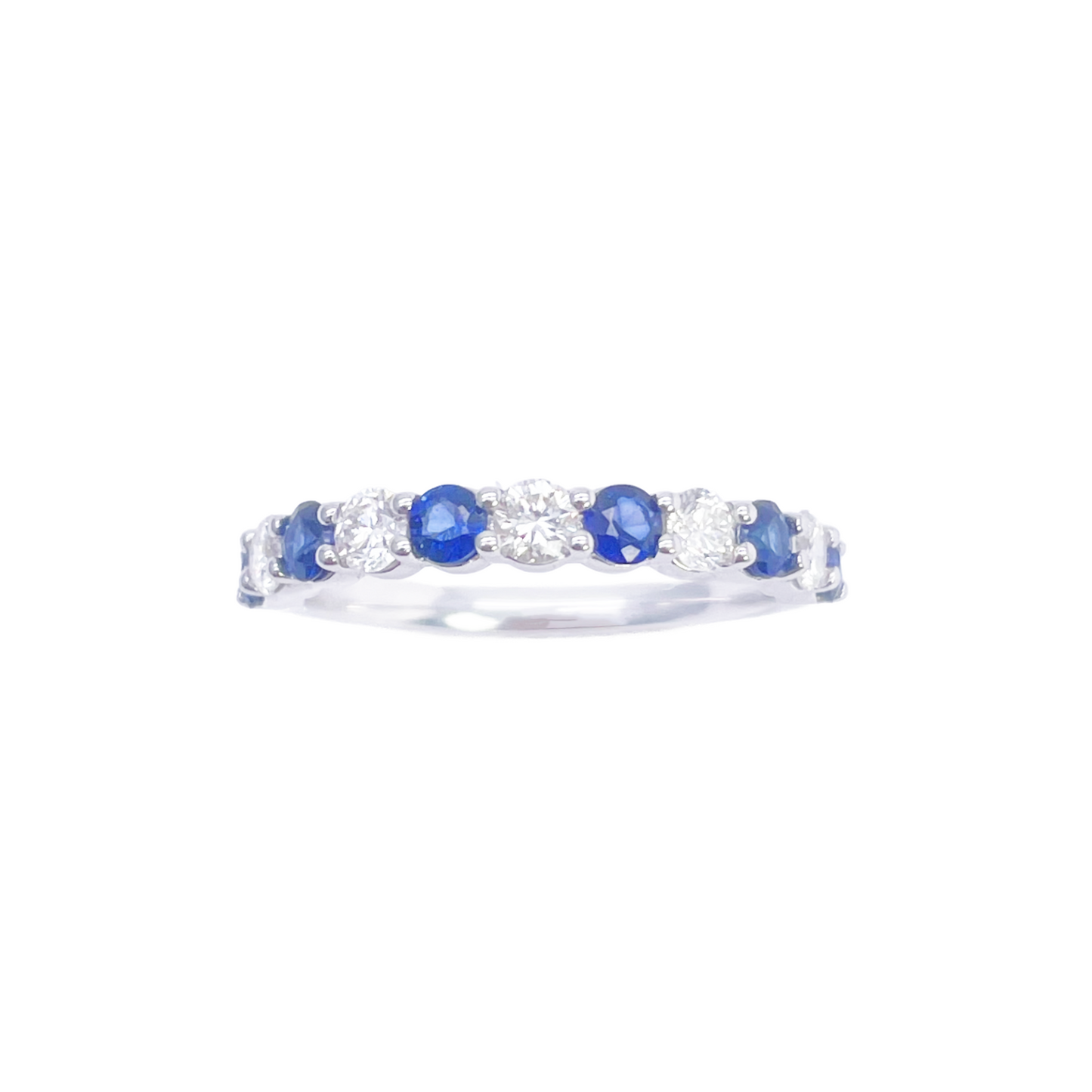 18kt guld naturlig rund diamant og safir halv evigheds ring stabelbar 1,20 ct